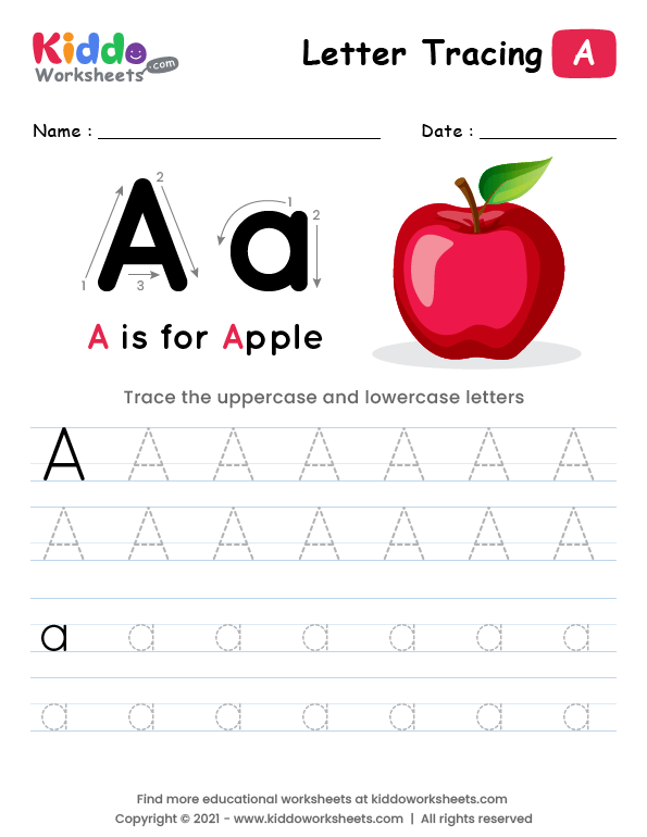 Letter Tracing Alphabet A - kiddoworksheets