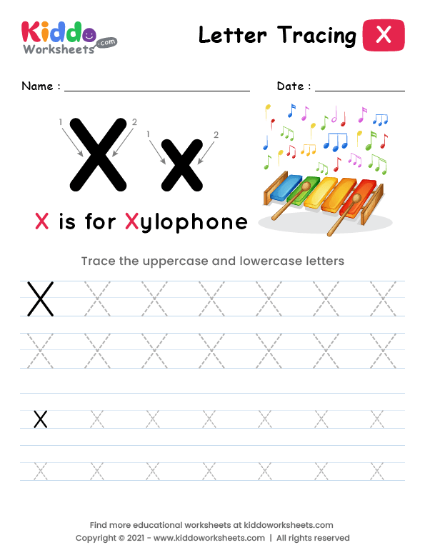Lowercase Letter x Tracing Worksheets