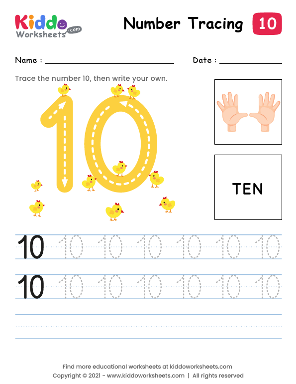 Free Printable Tracing Number Ten (10) Worksheet - kiddoworksheets