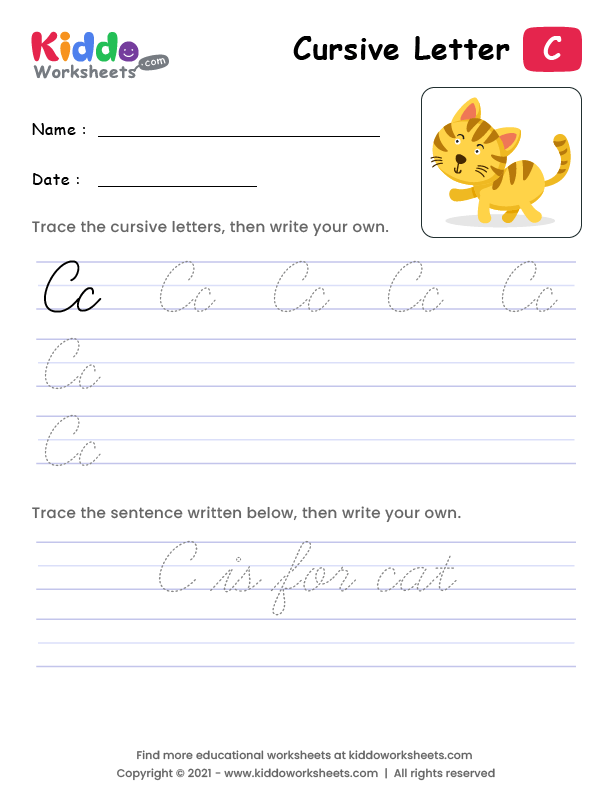Cursive Writing Letter C Worksheets K5 Learning Cursive Words Starting With C K5 Learning 