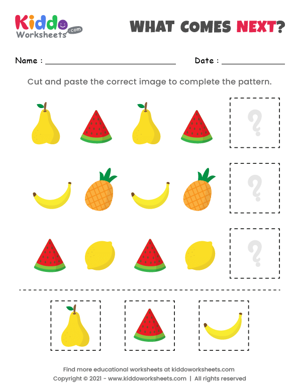 Free Printable What comes next Fruits Worksheet - kiddoworksheets