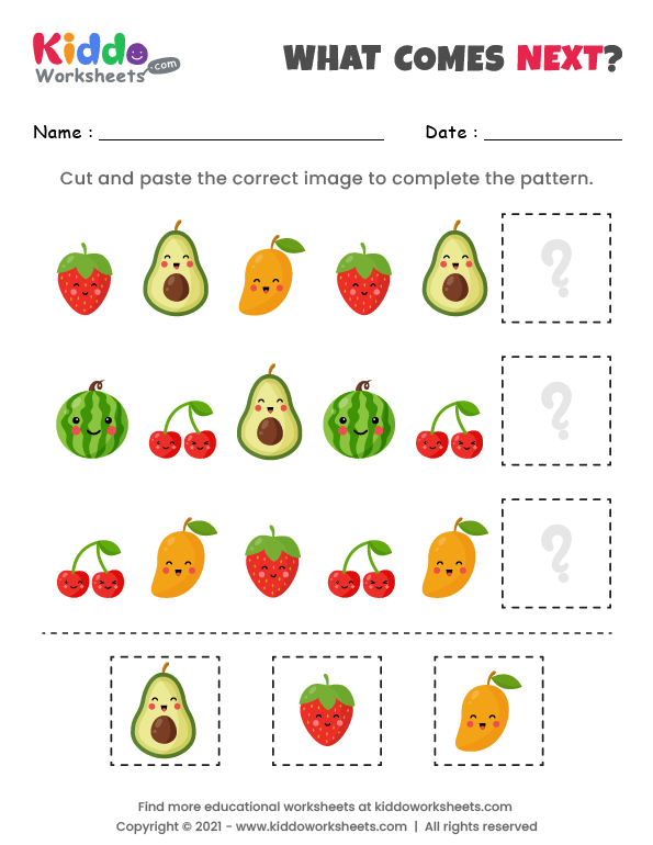 Free Printable What comes next Fruits Worksheet - kiddoworksheets