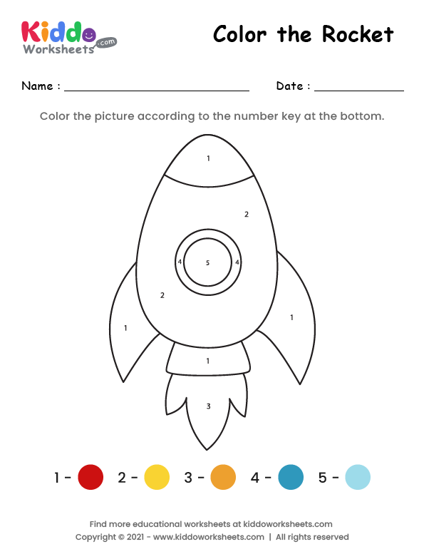 Free Printable Color the Rocket Worksheet - kiddoworksheets