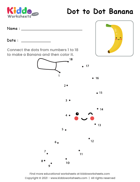 Free Printable Dot to Dot Banana Worksheet - kiddoworksheets