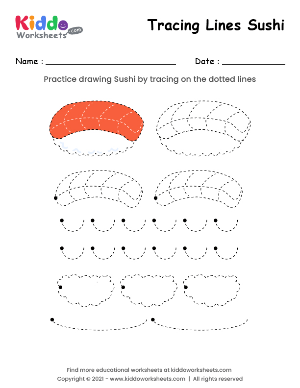 free printable tracing lines sushi worksheet kiddoworksheets