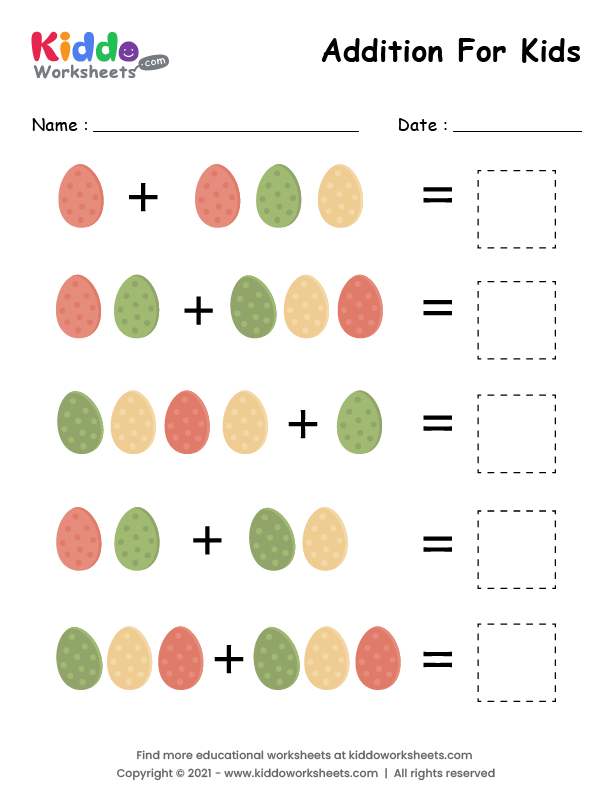 free printable addition easter eggs worksheet kiddoworksheets