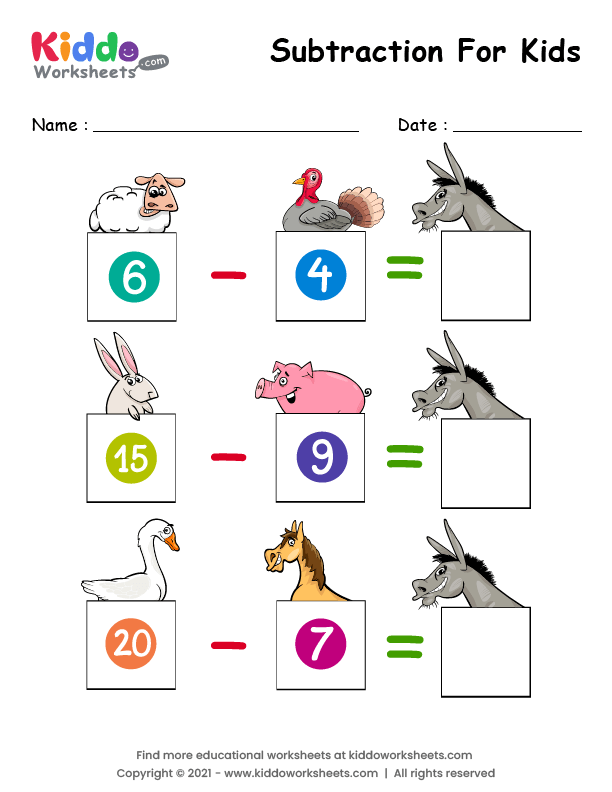 Free Printable Subtraction Farm Animals Worksheet - kiddoworksheets