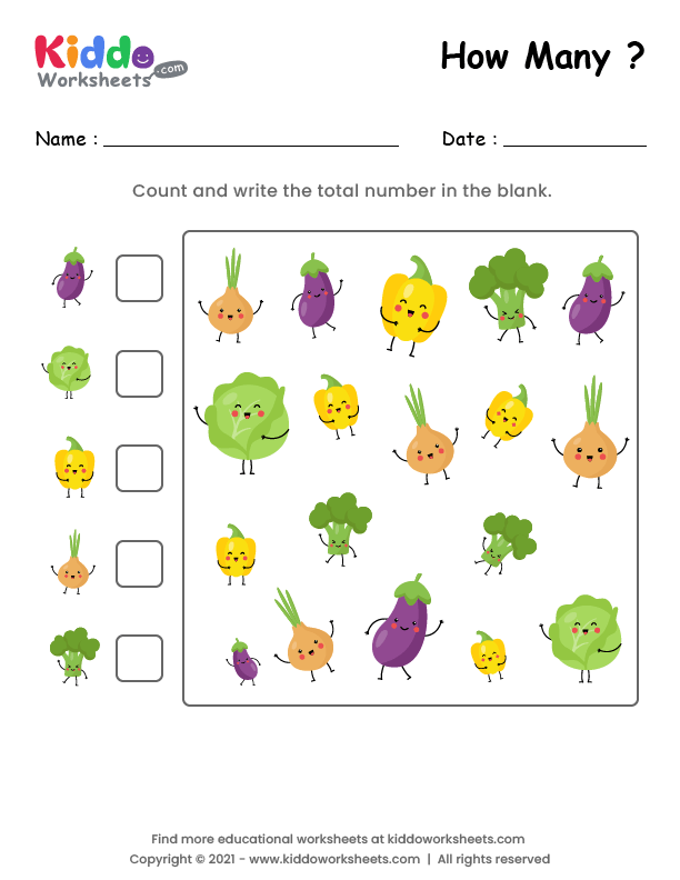 Free Printable Counting Vegetables Worksheet Kiddoworksheets