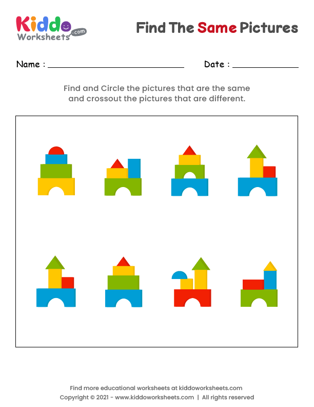 Free Printable Find the same Towers Worksheet - kiddoworksheets