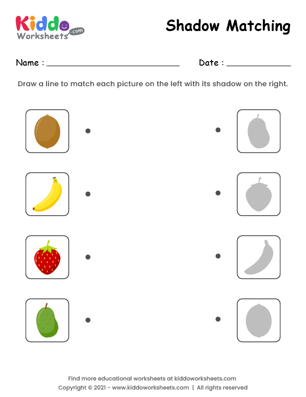 free printable shadow match fruits 2 worksheet kiddoworksheets