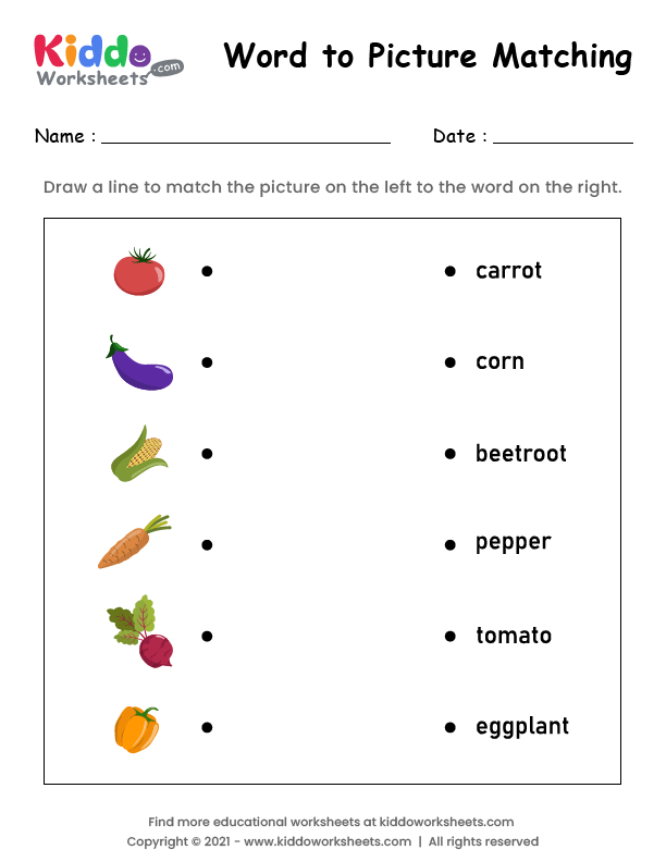 Free Printable Matching Words To Pictures 2 Worksheet Kiddoworksheets