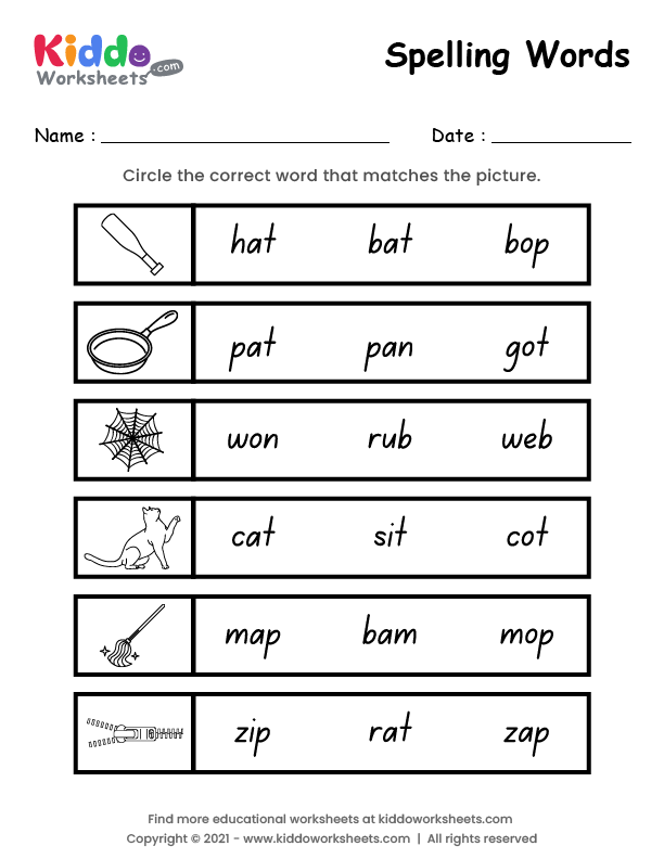 Free Printable Spelling words Worksheet 2 - kiddoworksheets