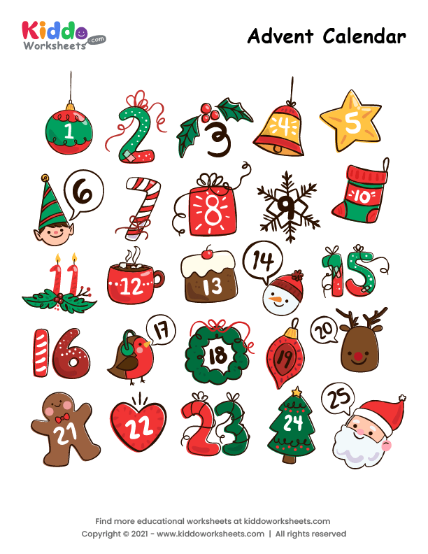 Free Printable Advent Calendar Worksheet Kiddoworksheets