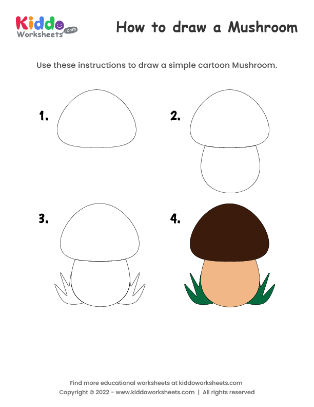 Free Printable How to draw Mushroom Worksheet - kiddoworksheets