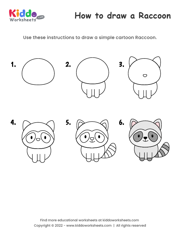 Free Printable How to draw Raccoon Worksheet - kiddoworksheets