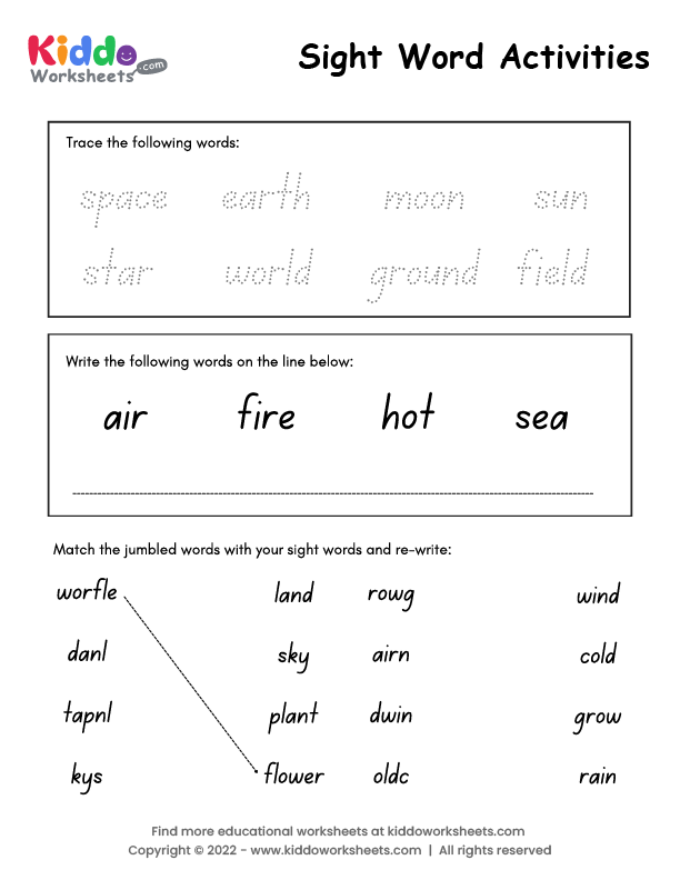 Free Printable Sight Word Activities 3 Worksheet - kiddoworksheets