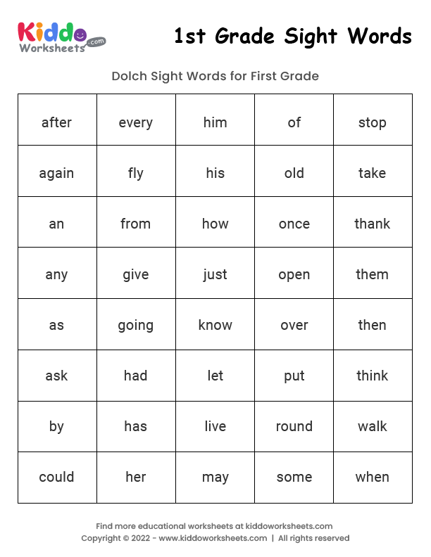 1st grade sight words worksheets pdf