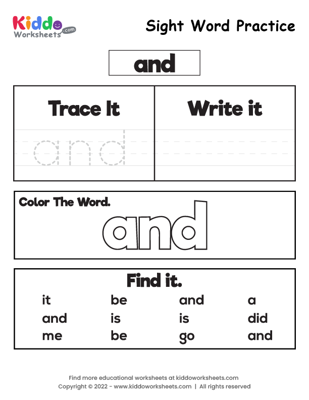 Free Printable Sight Word Practice and Worksheet - kiddoworksheets