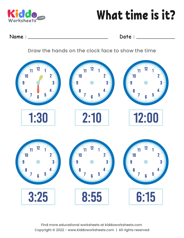 Free Printable Draw hands on clock 5 Worksheet - kiddoworksheets