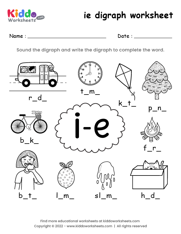 Free Printable Ie Digraph Worksheet Kiddoworksheets