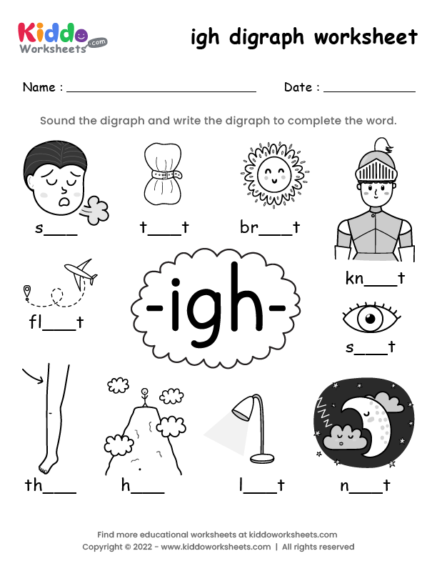 Free Printable Igh Digraph Worksheet Kiddoworksheets