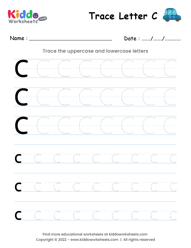 Free Printable Tracing Letter C Worksheet - kiddoworksheets