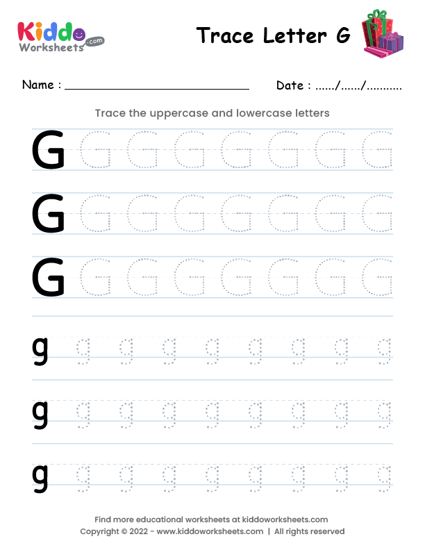 Free Printable Tracing Letter G Worksheet Kiddoworksheets