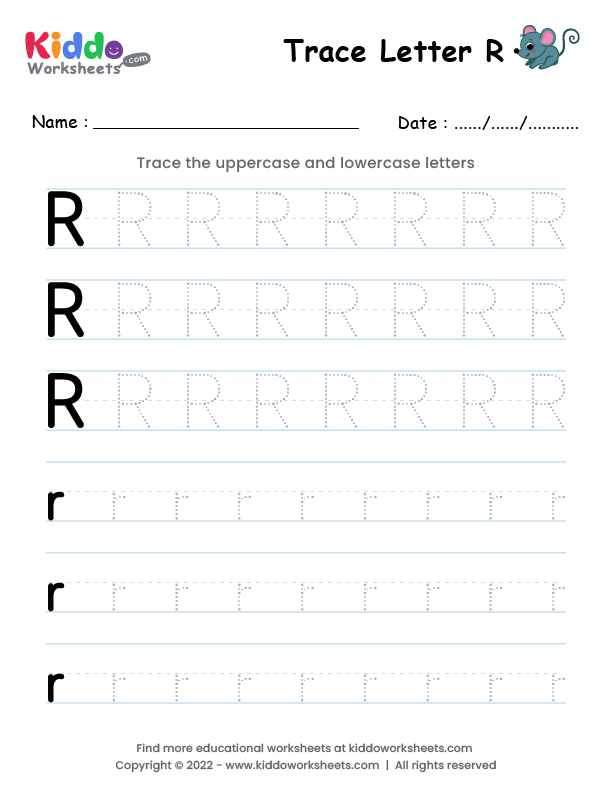 Free Printable Tracing Letter R Worksheet - kiddoworksheets