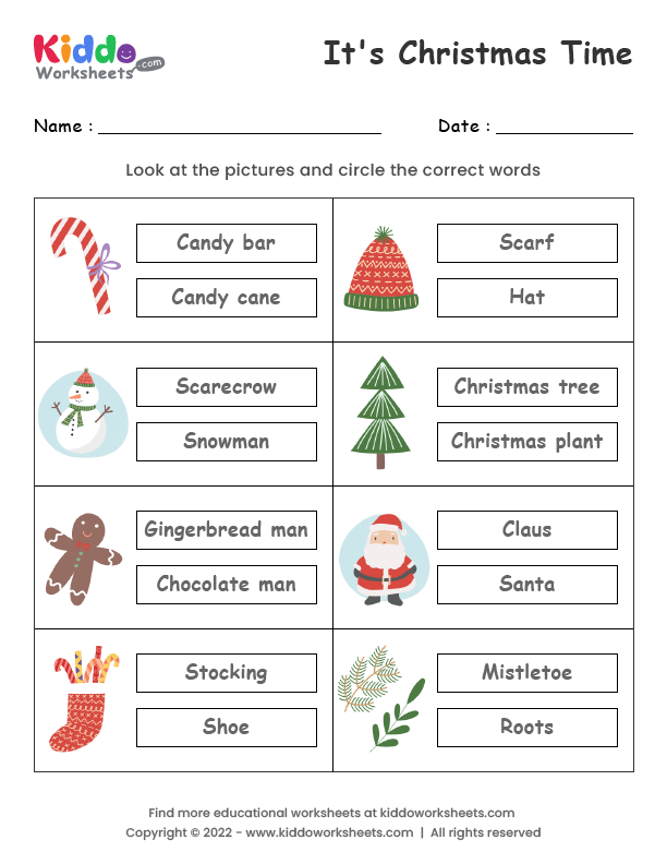 Free Printable Christmas Vocabulary Worksheet kiddoworksheets