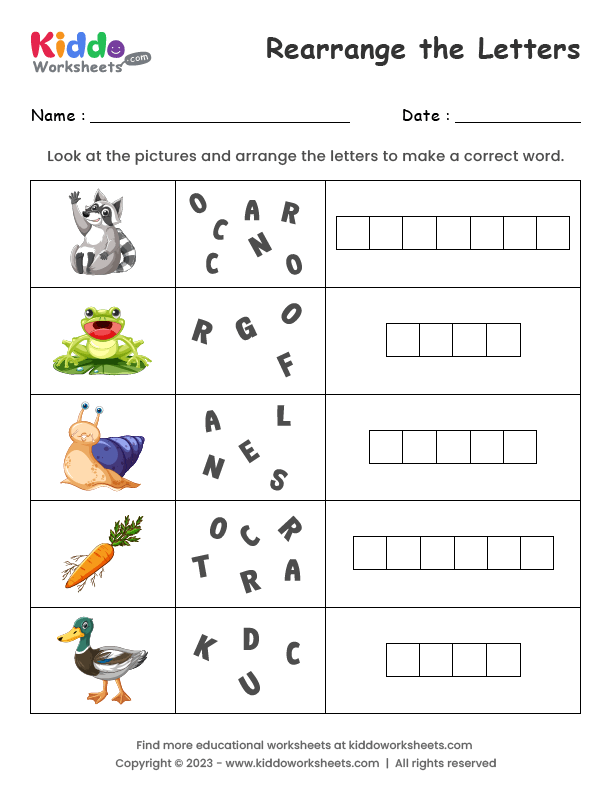 Free Printable Arrange Letters Worksheet - kiddoworksheets