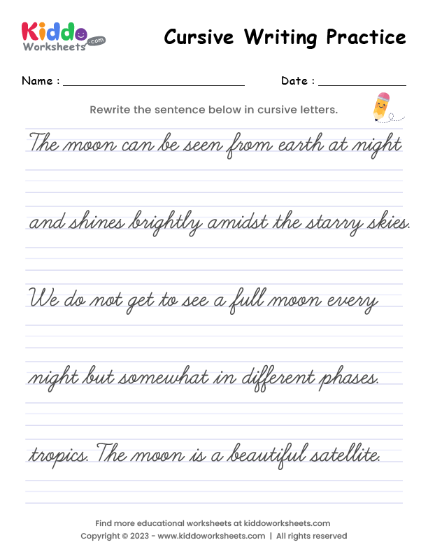 Free Printable Cursive Writing Sentences Worksheets - Printable Templates