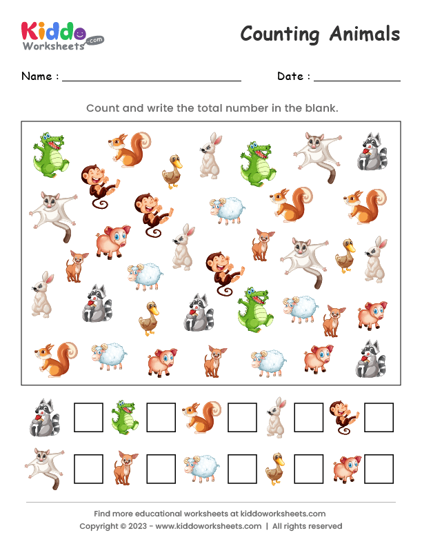 Free Printable Counting Animals Worksheet - kiddoworksheets