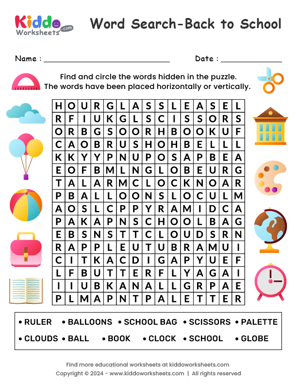 Free Printable Back to School Word Search Worksheet - kiddoworksheets