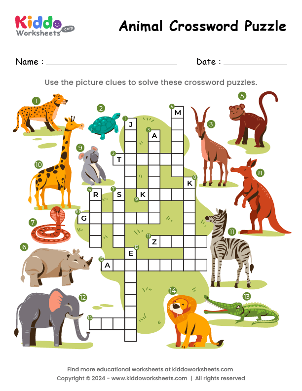 Free Printable Tropical Animal Crossword Worksheet kiddoworksheets