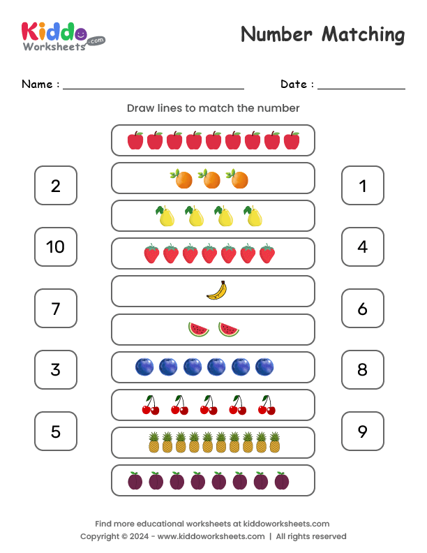 Free Printable Number Matching Worksheet - kiddoworksheets