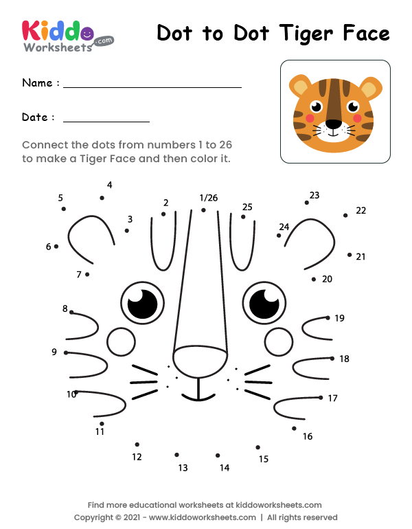 Dot to Dot Tiger Face