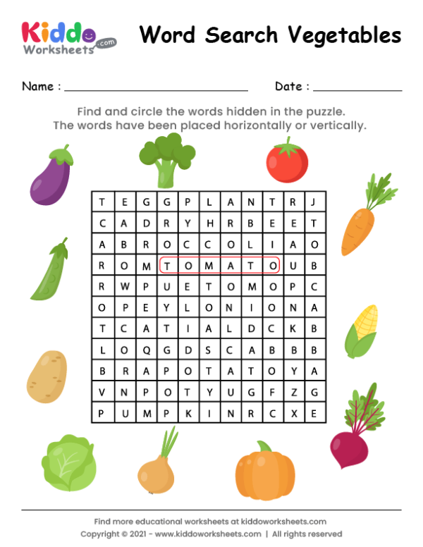 Word Search Vegetables