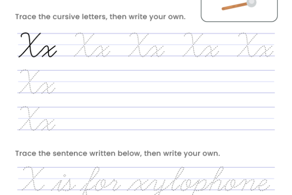 Letter X Cursive Writing Worksheet