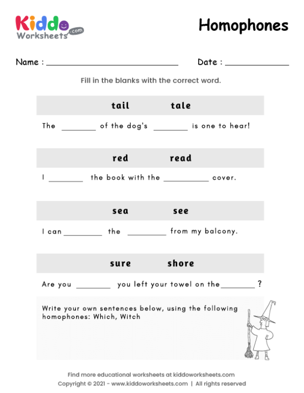 Homophones Worksheet 1