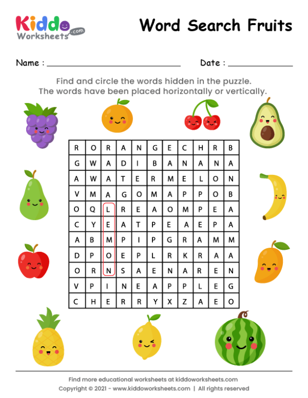 Word Search Fruits