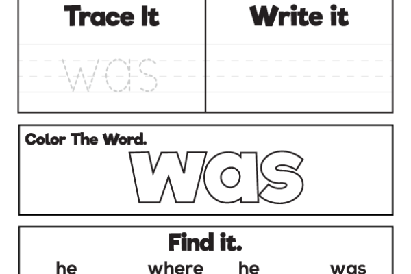 Sight Word Practice was Worksheet