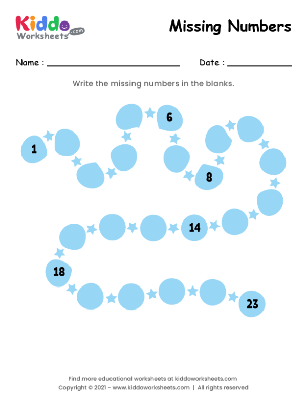 Missing Numbers Worksheet 1-23