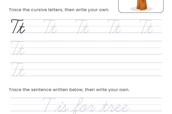 Letter T Cursive Writing Worksheet