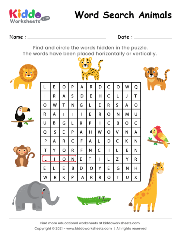 Word Search Animals