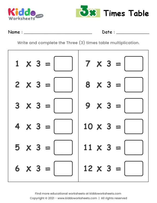 3 Times Table Worksheet Worksheets For Kindergarten