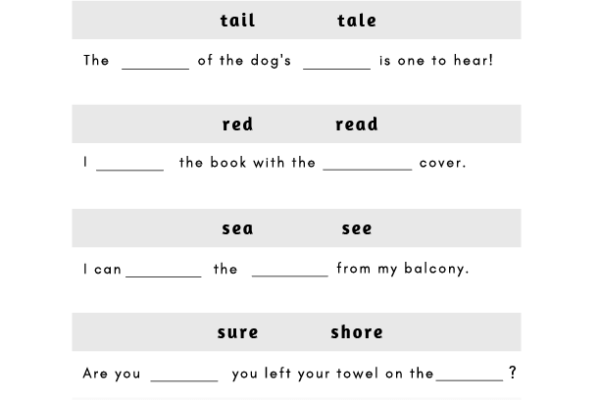 Homophones Worksheet 1