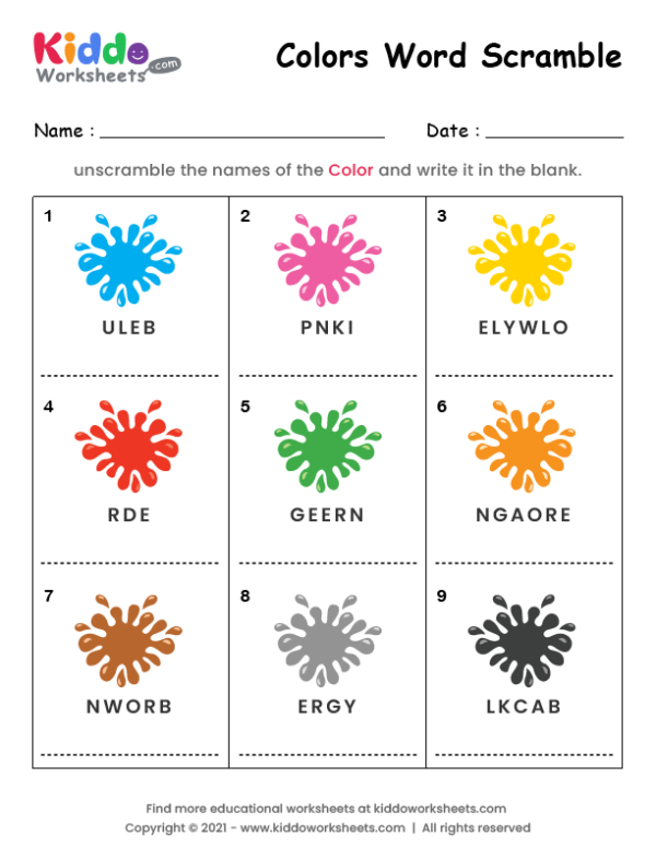 Word Scramble Colors