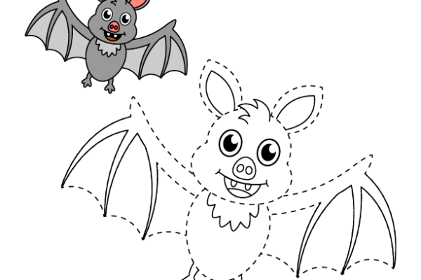 Trace and Color Bat worksheet