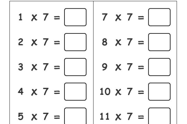 7 Times Table Worksheet