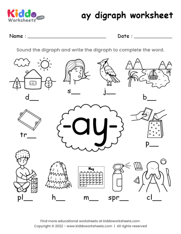 ay digraph worksheet